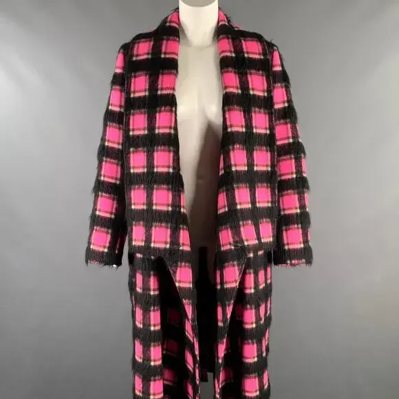 GOLDEN GOOSE Size S Pink Black White Wool Blend Plaid Shawl Lapel Coat - Picture 5 of 9